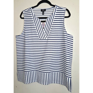 Jones NY Signature Striped Top Womens SIZE L Striped Blue White Nautical NWT